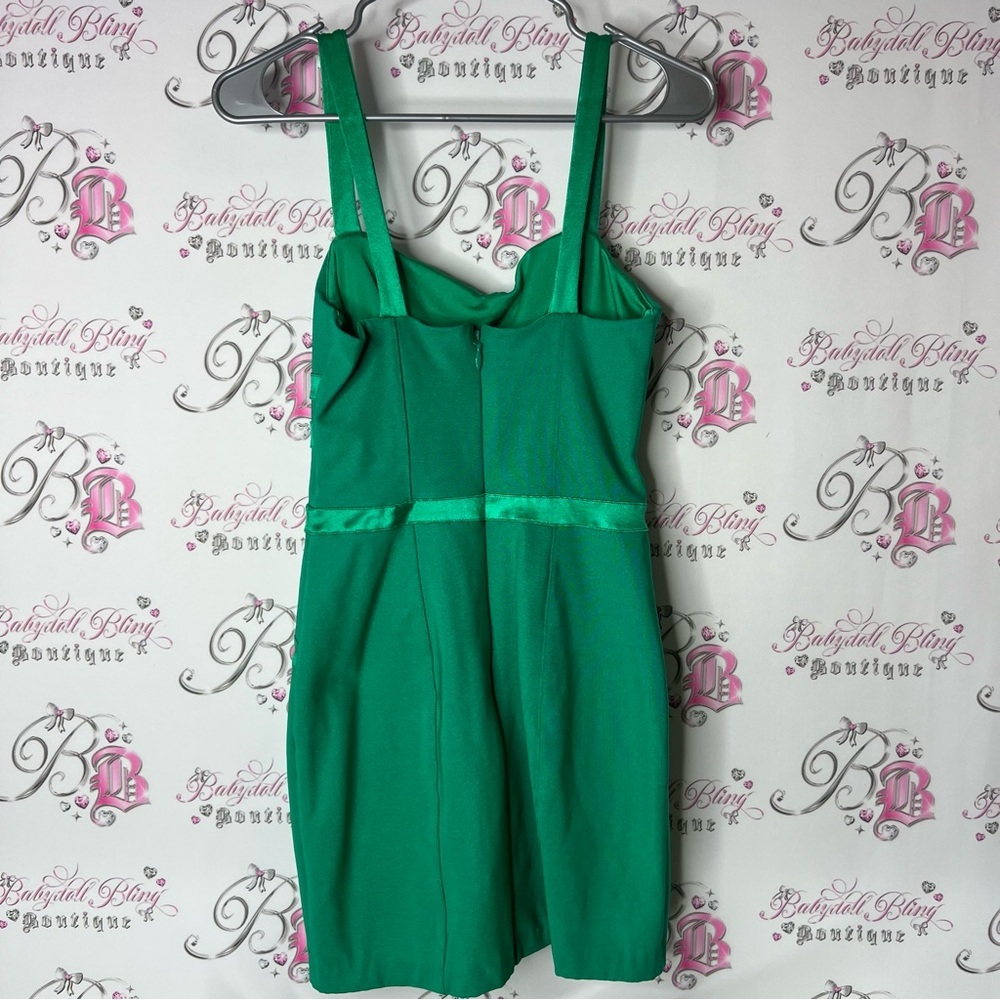 Bebe dress bodycon bandage style y2k shiny trim details Vibrant Green Dress - Picture 2 of 5